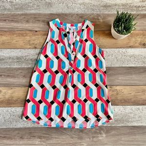 Crown & Ivy XS Art Deco Print V-Neck Sleeveless Top